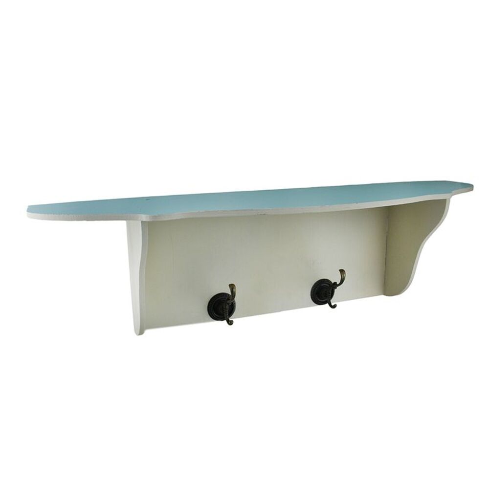 Blue Topped White Wood Wall Hook Shelf